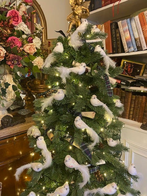 Christmas Tree covered with White Doves and Music.
