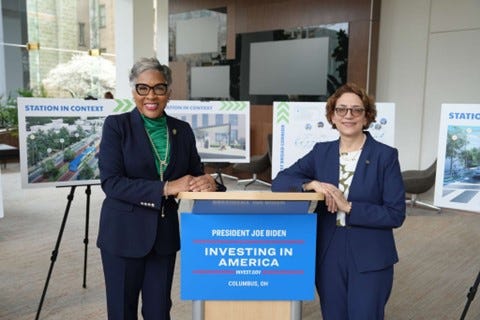 Deputy Secretary Polly Trottenberg and Congresswoman Joyce Beatty celebrating the funding for Columbus BRT