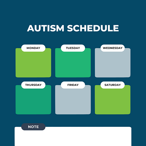 A weekly schedule with the days of the week written out with blank spaces under them. On top it says “autism schedule”.
