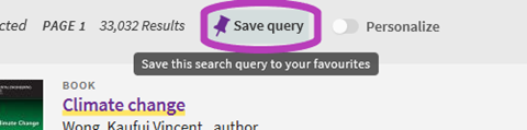 Screen shot image of the ‘Save query’ tab in Library Search