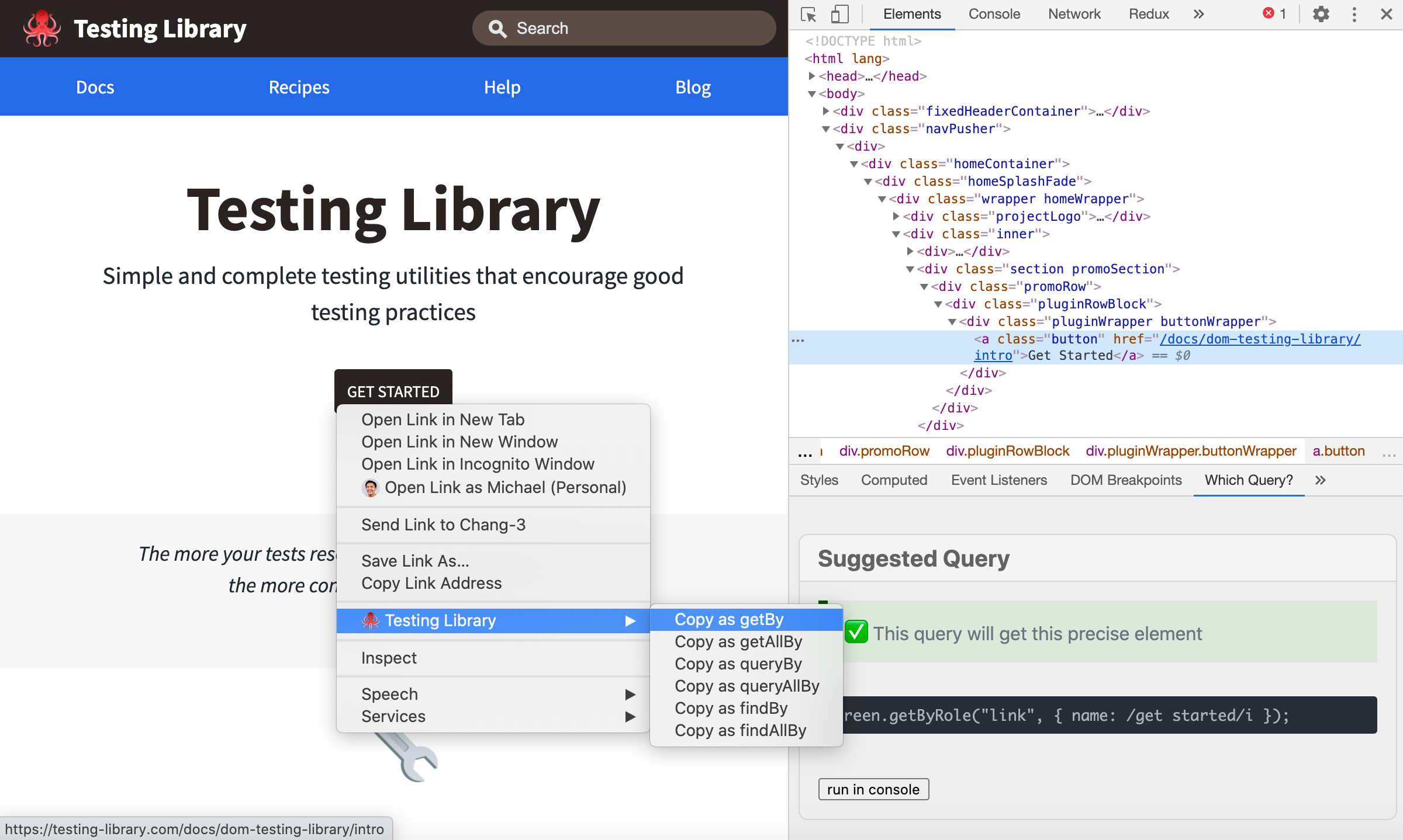 Testing Library: which query Chrome Extension