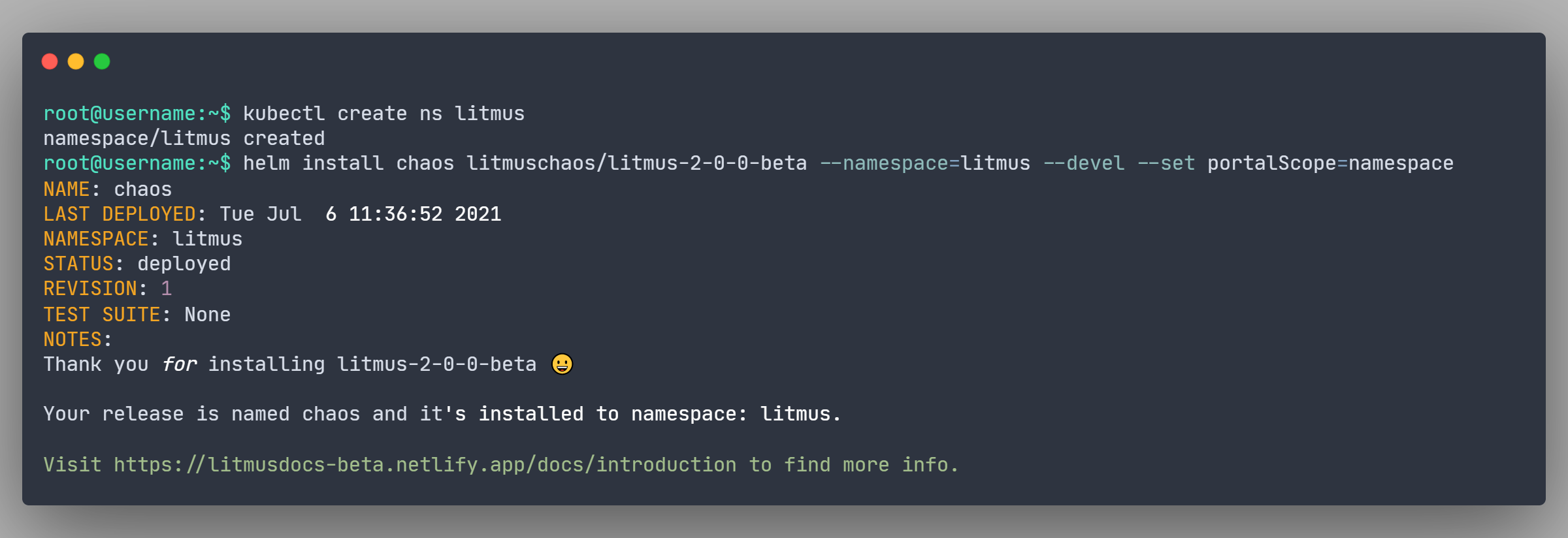 Creating litmus namespace and installing LitmusChaos