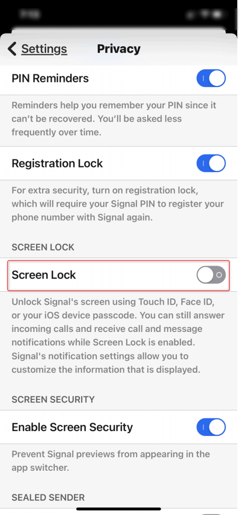 An image showing enabling Screen Lock on the Signal