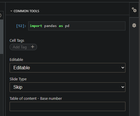 Recorte da interface do Jupyter Lab, mostrando o menu dropdown “COMMON TOOLS”