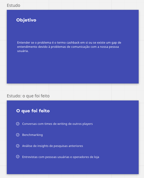 Captura de tela com dois frames: no primeiro está descrito o objetivo do estudo e no segundo os passos que foram realizados.