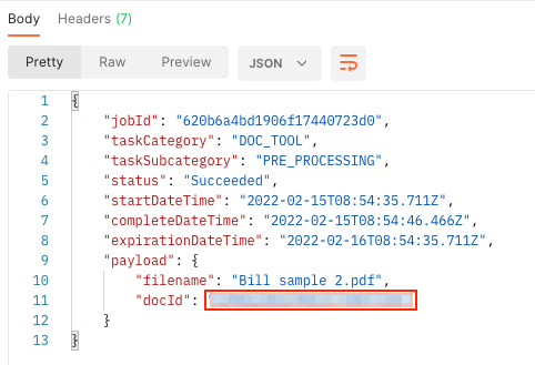Copy docId in Your Response Body