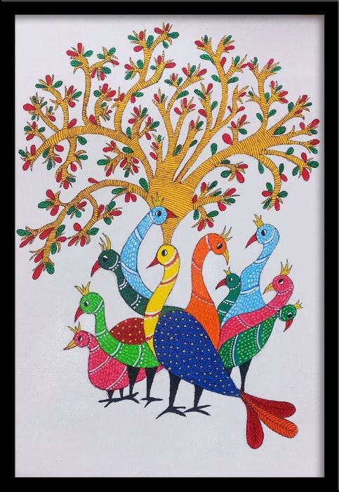 Peacocks In Gond Art