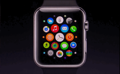 Apple watch menu. Showcasing icons menu and how their size gets bigger as they get closer to the center of the screen.
