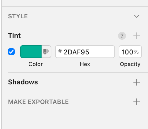 Sketch app Tint Settings