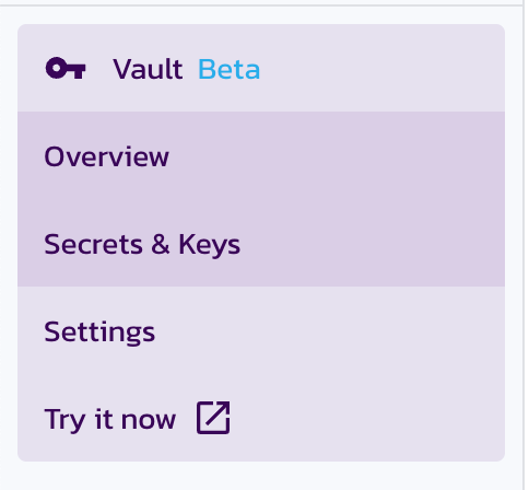 Screenshot of where you can find your Secrets & Keys in the Pangea Console UI.