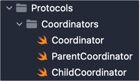Create a “Coordinators” folder to hold our coordinator files. Place the folder inside your “Protocols” folder