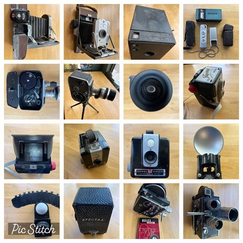 My family’s cameras, that recorded the times of our family’s life, assembled for one last “Kodak Moment” before shipping off to an online trading store.