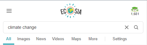 Screenshot of Ecosia search engine.