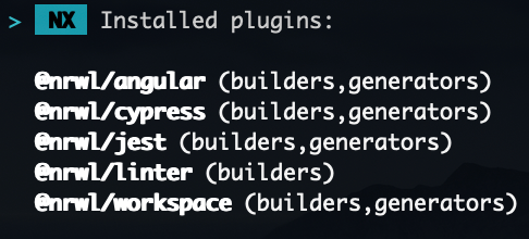 Nx workspace installed plugins after adding angular