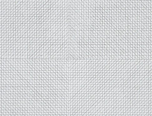 A picture of ‘Wall Drawing 11’ by Sol LeWitt – it features lines applied to a wall which is divided horizontally and vertically into four equal parts. Within each part, three of the four kinds of lines are superimposed.
