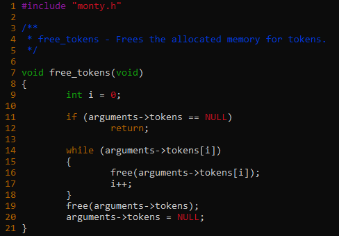 free up memory allocated to tokens member of arguments variable