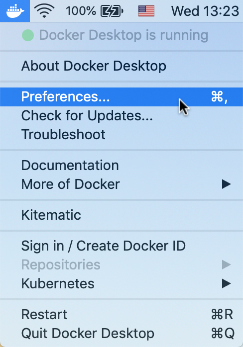 Go to Docker Preferences…