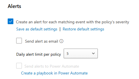 Alert configuration on a Defender for Cloud Apps policy