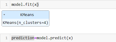 Then, we trained the model with the “model.fit(x)” command and assigned the predictions to the “prediction” variable.