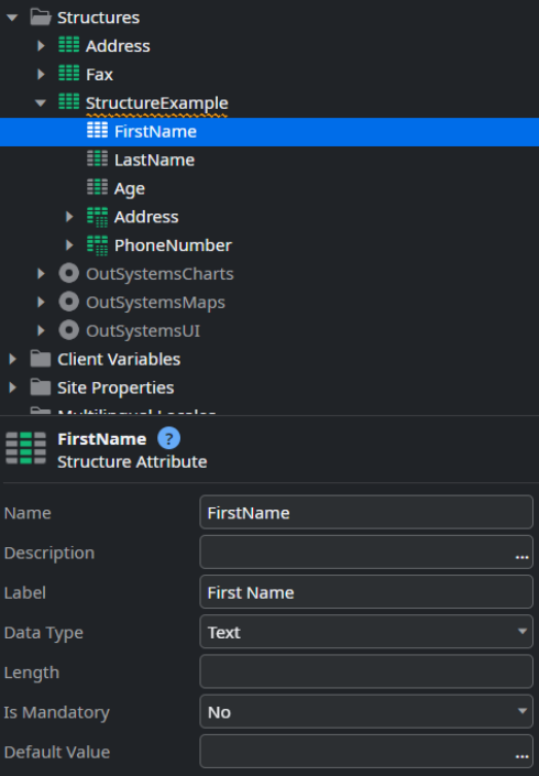 Create a Structure: In the OutSystems Service Studio