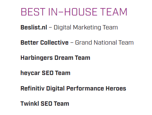 Twinkl nomination for best in-house SEO team