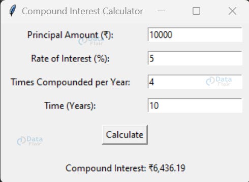 Compound Interest Calculator Project Output