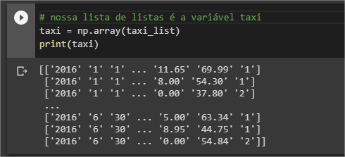 Lista de listas numpy.