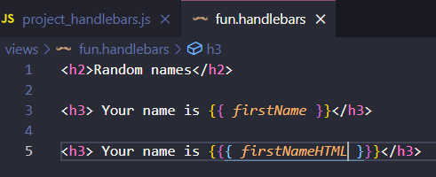 Example printing the names into the fun handlebars view