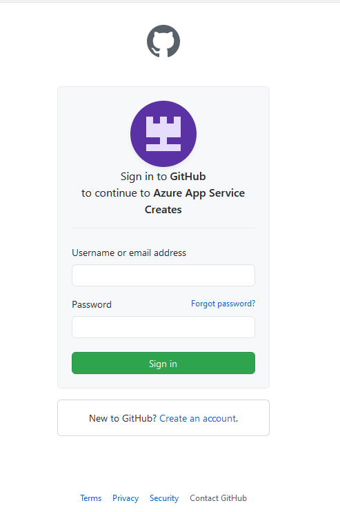 Enter your GitHub Credentials to allow Azure App Service Creates — Create an Azure App Service with GitHub Continuous Deployment Integration. | Orionlab | Orionlab.io