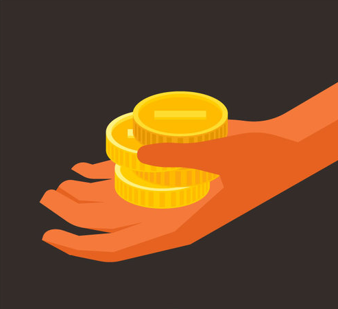 Illustration of hand holding gold coins