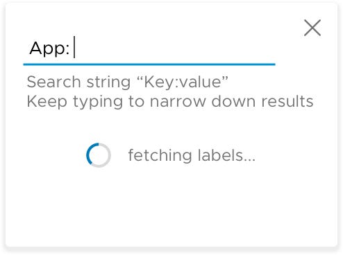 A screenshot of the loading text “fetching labels” shown when users filter by labels in the container volume datagrid view