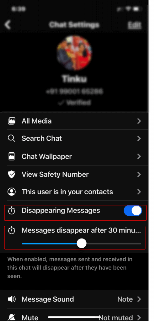 Settings of Self Disappearing Messages On Signal App