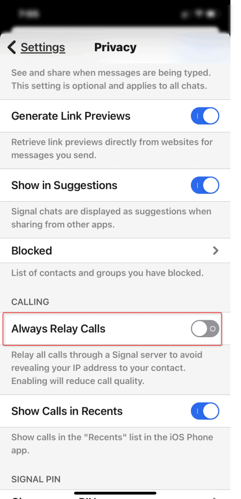 An image showing setting up Relay Calls on the Signal