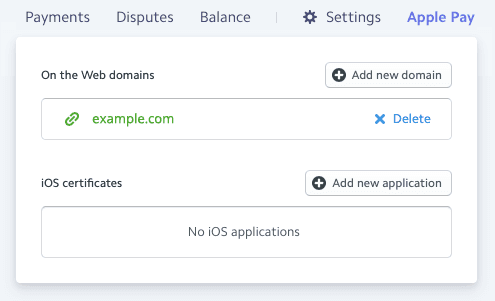 The Apple Pay section of the Stripe Dashboard