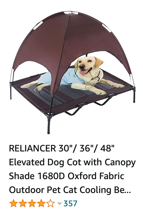 A golden retriever photoshopped so that it is flat on an elevated dog bed. 