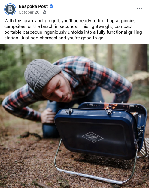 Bespoke Post ad that caters to those who want to experience more adventure in the outdoors.