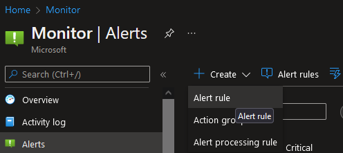 Close up of Alert creation user interface in Azure Monitor.