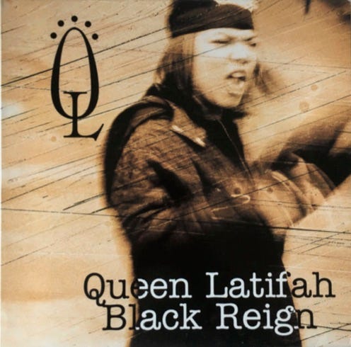 front of record cover for Queen Latifah’s album Black Reign