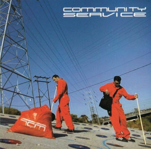 front of record cover for The Crystal Method’s Community Service album