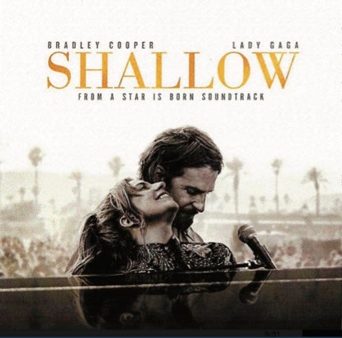 front of record cover for Bradley Cooper & Lady Gaga’s Shallow (The Remixes) CD