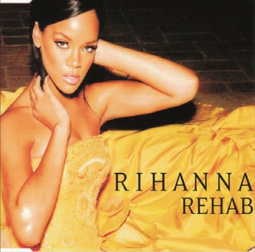 front of record cover for Rihanna’s Rehab CD single