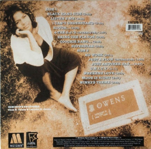 back of record cover for Queen Latifah’s album album Black Reign