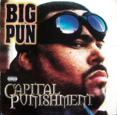 front of record cover for Big Punisher’s Capital Punishment album featuring a close up of his face