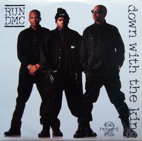 front of record cover for Run DMC’s Down With The King album