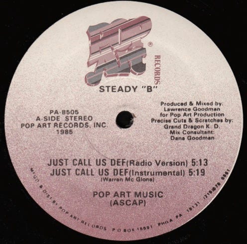 front of record cover for Steady “B” Just Call Us Def 12"