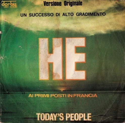 front of record cover for Today’s People’s He 7"