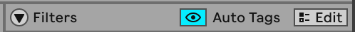 An eyeball icon toggle button used to toggle viewing Auto Tagged content in Ableton Live 12.1.