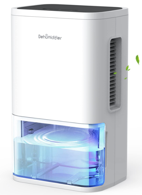 A small image of a dehumidifier unit absorbing water from the air.