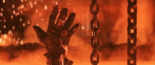 A gif from the end of Terminator 2 when the terminator gives one final thumbs up as he sinks completely into molten metal.