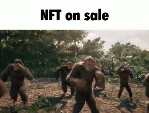 Dozens of monkeys dancing for a sales of NFTs and loving it happily.